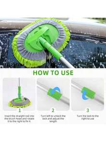 超细纤维洗车刷伸缩长柄清洁拖把-可调节长度软刷头+弯杆设计，高效洗车神器，汽车清洁刷扫帚配件