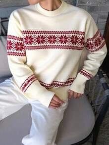 Livesso Women's Color Block Snowflake Christmas Sweater ,Holiday,Fall Clothes - Apricot - View 2