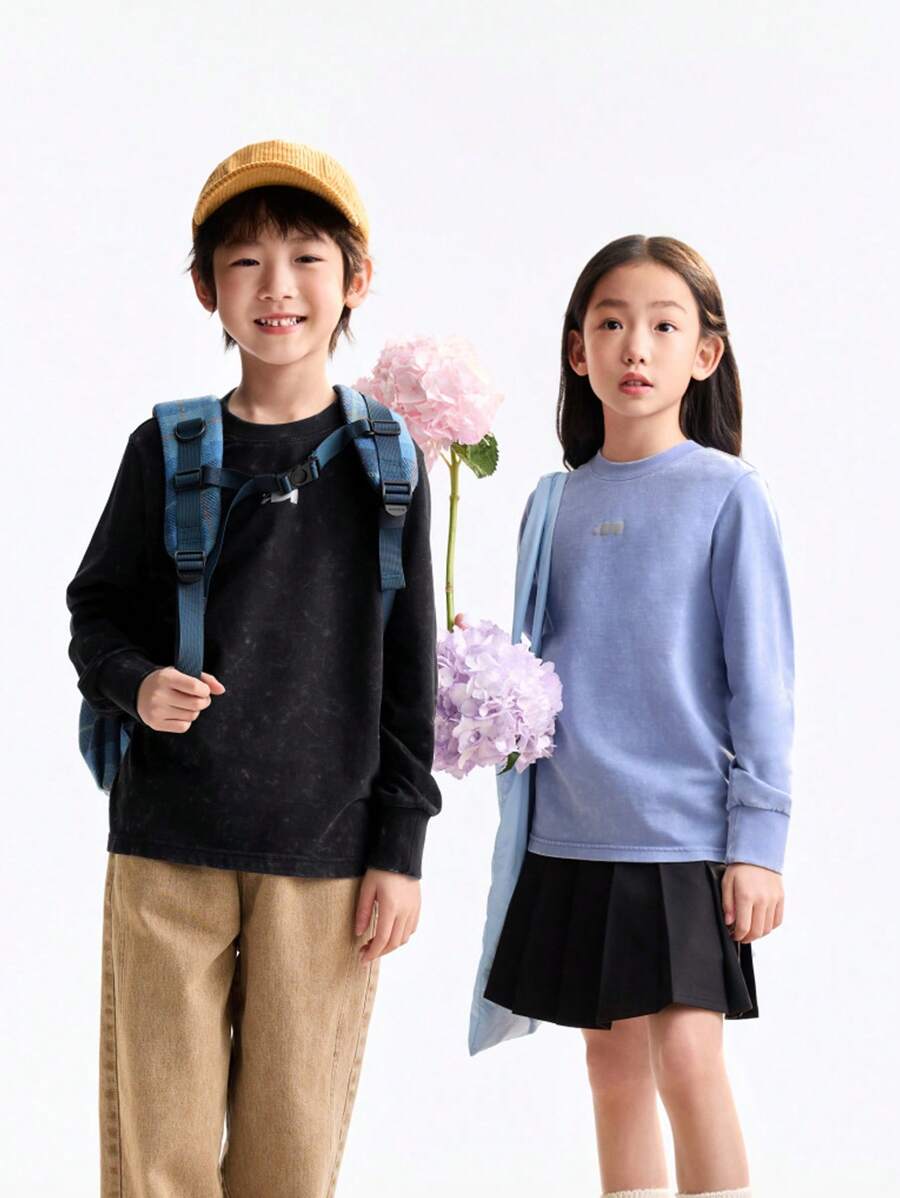 Annil Children's Clothing: Girls, Boys, Middle-Aged And Young Children, Round-Neck Long-Sleeved Knitted Sweaters, Sand-Fried Craft T-Shirts, Autumn