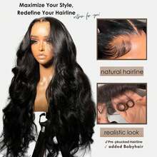 13x4 Lace Front Wigs Human Hair Body Wave HD Lace Front Wigs Human Hair Pre Plucked With Baby Hair Natural Color Human Hair Lace Frontal Wigs For Women - Natural Black - Xem 3