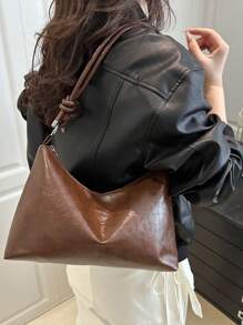 Bolso de hombro de media luna con tejido y color contrastante, adecuado para compras, billeteras, estudiantes universitarios, trabajadores de cuello blanco. Muy apropiado para oficinas, universidades, trabajo, negocios, traslados, actividades al aire libre, viajes y salidas