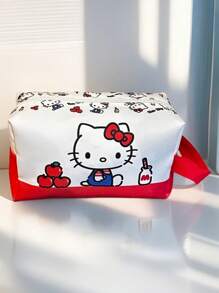 Sanrio 1 PC Sanrio For Hello Kitty Large Capacity Makeup Bag With Red Handle - Cute Cartoon Design, Ideal For Travel & Organizing Bathroom Essentials | Perfect Holiday Gift Bag, Bathroom Organizer Bag|Playful Accessory|Durable Fabric, For Hello Kitty Accessories