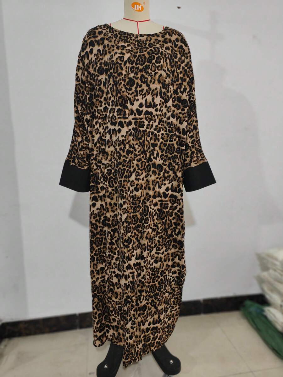 Plus Size Women Long Tunic Dress, All Over Leopard Print - Multicolor - View 1
