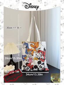 Disney 官方授权帆布手提袋 1 件装 米奇图案帆布单肩包 | 休闲旅行沙滩包 | 大容量可重复使用帆布购物袋 | 花卉印花杂货单肩包，适合日常/外出/购物/返校/沙滩/笔记本电脑包 - 彩色 - 查看 5