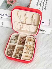 1 Portable Travel Jewelry Storage Box, Summer Portable Mini Travel Box With Mirror, Rose Red Custom Pink Letter Travel Jewelry Box, Small Travel Waterproof Jewelry Storage Box, Portable Jewelry Display Box, Large-Capacity Jewelry Display Box, Mini Double-Layer Ring Box Storage Box, Gift Box, Jewelry Storage Box, Accessory Storage Bagr, Zipper Seal, Suitable For Earrings, Necklaces, Rings Bracelets, Lipsticks, Etc