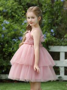 Vestido de tul de princesa para niña pequeña, adecuado para cumpleaños de niños, ceremonias de boda, dama de flores, fiestas y ocasiones formales - Rosa - Ver 9