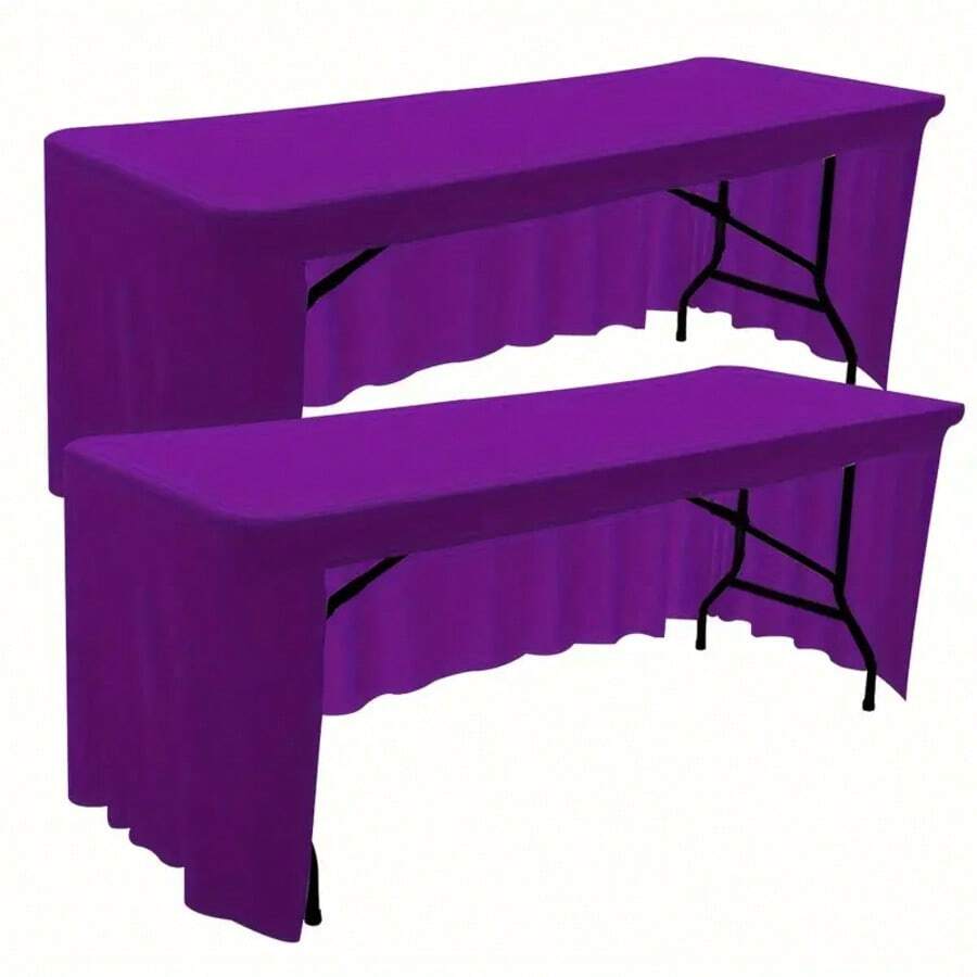 2pcs Elastic Rectangle Table Skirt, With Open Back Design, Suitable For Wedding, Party, Ball, And Exhibition - Multicolor - View 1