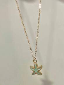 1 Peça Colar de Pingente de Estrela do Mar Colorido com Corrente Dourada Minimalista Exagerada (Cartão Aleatório)
