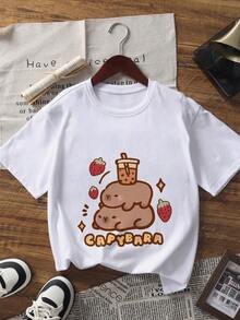 3pcs Tween Girls Capybara Print Short Sleeve T-Shirt, Summer Tops Suitable For Tween Girl - Multicolor - View 4