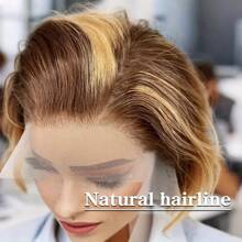 200 Density 4/27 Ombre Honey Blonde Highlight Short Straight Bob Wig 13x4 Straight Transparent Lace Front Wig Human Hair 220% Density Brazilian Virgin Bob Wigs Human Hair Natural Hairline 12inch