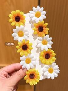 10pcs,Sun Flower Daisy Mini Hair Clips, Sunflower Flowers,Suitable For Beach Vacations, Summer Beach Style, Cute And Fun Hair Clip Set, Claw Clips, Hair Claws, Hair Slide, Hair Barrettes, School Stuff