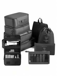 9/7 件旅行收纳袋，行李整理袋套装，配有洗漱包、洗衣包和鞋袋，适合男女，专为旅行者设计，配有化妆包和鞋袋，便携休闲，是存放衣服和鞋子的理想选择，也是打包行李的好帮手。 - 彩色 - 查看 2