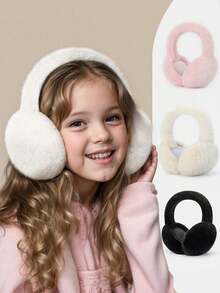 1pc Solid Color Long Rabbit Fur Earmuffs, Kids Foldable Plush Earmuffs For Girls Boy, Cute Winter Warm Ear Protection, Anti-Freezing Ear Warmer, Ear Defenders Kids, Earmuffs - Solid Color Plush Earmuffs - View 1
