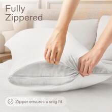 Ultra Soft Pillow Protectors With Zipper Standard Size - Set Of 4 Breathable Pillow Covers -% Against Stains, Dust & - Washable (White)