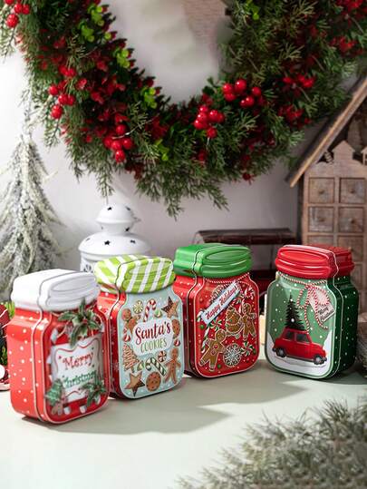 1个/2个精美金属材质礼盒，圣诞糖果收纳盒，彩色姜饼人图案设计，适用于圣诞装饰、礼品盒、圣诞礼物、派对用品、糖果袋、派对装饰、糖果、礼品篮、饼干收纳盒