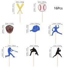 8/16/24 piezas Decoraciones para cupcakes con tema de béisbol, figuras de jugadores de béisbol con brillos, palillos para cupcakes con tema de béisbol para fiestas de cumpleaños y baby shower, decoraciones para pasteles