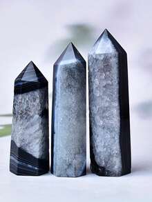 Obelisco de ágata negra natural con manchas, columna de cristal, regalo de cristal, piedras sueltas para hacer joyas, decoración del hogar única, piedra de meditación, muy adecuada para Navidad y Acción de Gracias