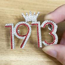 Red Greek Sorority DELTA Letter Society 1913 Crown Metal Rhinestone Brooch Women's DIY Jewelry Gift Souvenir Pin - 1913 - 查看 3