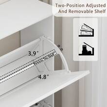 Shoe Cabinet For Entryway, Slim Shoe Storage Cabinet With Adjustable Shelves, Wooden Rack And Organizer For Small Spaces, Closet, Hallway - White - View 5