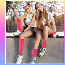 Neon Slouch Socks For Women Knee High With Scrunch Detail And Matching Neon Earrings Scrunchies Set For 80s 90s Retro Parties - 玫紅色 - 查看 4