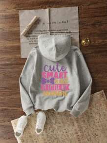 Tween Girls Graphic Print Thermal Lined Hooded Sweatshirt, Warm & Comfortable For Autumn/Winter