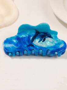 发夹 1 件海洋动物爪夹海豚印花发饰女士发夹发夹马尾辫、发髻、海滩、度假发饰、学校用品、大学秋季配饰秋冬