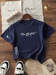 男童休闲图案印花圆领短袖T恤，夏季