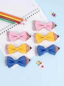 2/6PCS Back To School Hair Bow For Girls ,Pencil Shape Bow Hair Clips For First Day Of School ,Cute Hairpin Hair Accessories For School Supply,Teather'day Gifts(Pink,Yellow,Blue) - Multicolor - View 11