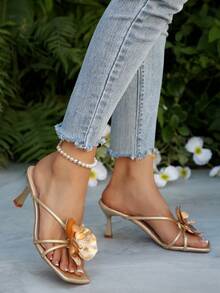 Sandal cao gót hở mũi bằng da PU màu trơn, kiểu dáng thanh lịch, thời trang, thích hợp cho nữ công sở, đi làm, hẹn hò, du lịch, mua sắm, dự tiệc, đám cưới, văn phòng, mùa hè. - Vàng - Xem 4