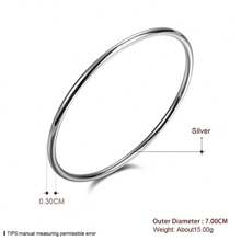 925 Sterling Silver Plated Women's Bangle Simple Single Loop Design Outer Diameter 7.0 Cm Silver Wedding Jewelry