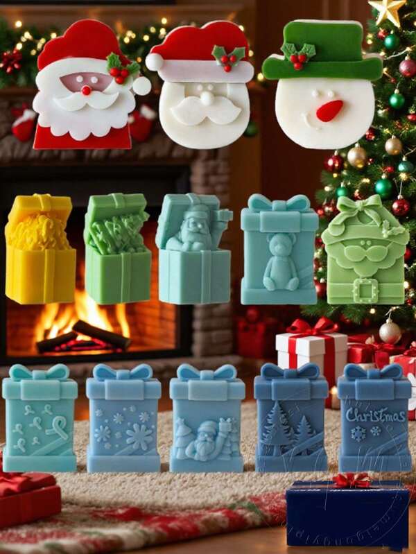 New Christmas Gift Box Decorations With Silicone Molds, 3D Christmas Aromatherapy Candle Molds, DIY Resin Snow Christmas Molds For Home Decoration
