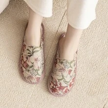 Women's Fashion Printed Warm House Slippers, Thick Soft Sole Ultra-Light Indoor Flat Shoes
