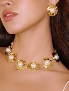 2pcs Punk Exaggerated CCB Chunky Chain Bracelet And Necklace Set, Suitable For Dating, Holiday, Daily Outfit, Party Gift - Silver - View 7