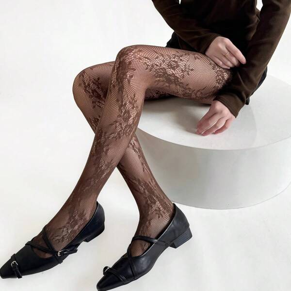 1 Pair Women's Floral Pattern Tights/Stockings, Fishnet Stockings, High Waist Slimming Plus Size, High Elasticity, Non-Binding, Sheer & Sexy, Suitable For Dates, Outings, Parties, Commuting, Fashion Photography, Holidays