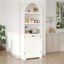 Danolapsi 72" Arched Bookcase With Gold Pulls, 5-Tier Freestanding Pantry Cabinet With Double Doors & Adjustable Shelf, Mid-Century Style Storage For Living Room, Office, Kitchen - Quả óc chó - Xem 2