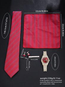 6 件套 Naturalism 男士奢华商务石英腕表套装，含领带、手帕、胸针和领带夹，适合开学、周年纪念、感恩节等场合