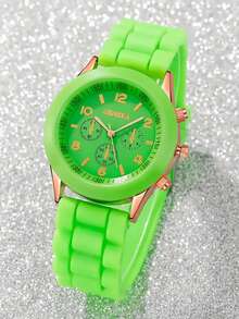 1pc Fashionable And Casual Silicone Quartz Wristwatch For Ladies, Comfortable Silicone Strap, Suitable For Daily Casual Wear And Is An Ideal Gift Choice - Multicolor - View 14