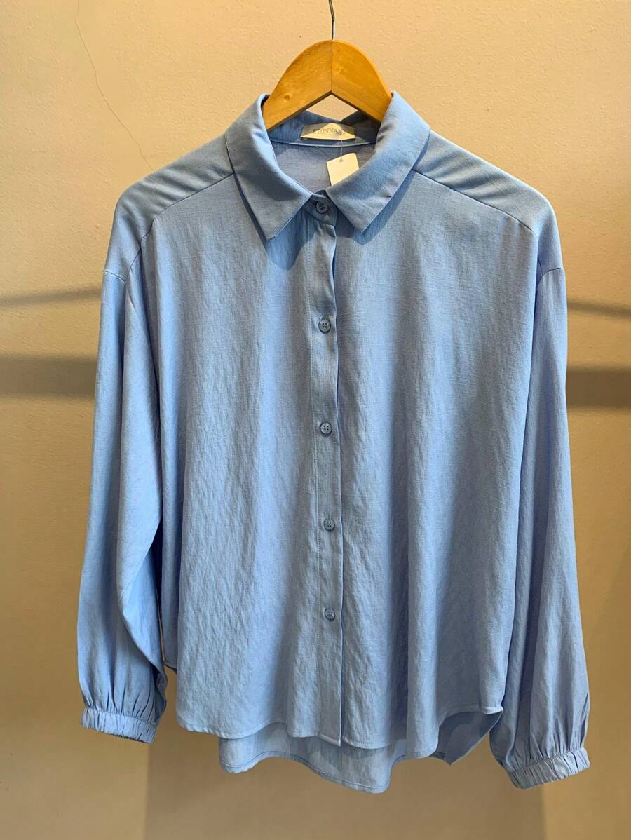 Women's Casual Shirt With Elastic Cuff - Blue - View 1