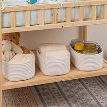 1pc/2pcs/3pcs Handmade Woven Rope Storage Baskets, Oval Shaped Organizer Basket, Suitable For Living Room, Bedroom, Game Room, Small Rope Basket For Trinkets, Snacks, DIY Rope Weaving Basket, Holiday Decor, Gift Baskets, Toy Storage - White - View 4