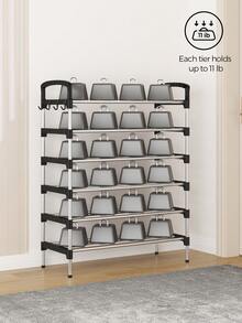 1 peça de sapateira multicamadas à prova de poeira, prateleira de armazenamento multifuncional de alta capacidade, economiza espaço, prateleira extensível para sapatos e botas plus size, com ganchos, adequada para corredor, sala de estar, quarto, varanda, garagem