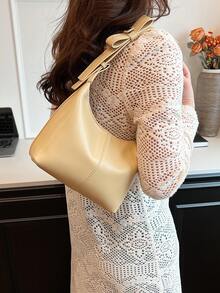 新款畅销高端品质超流行时尚复古优雅简约个性女士单肩斜跨包，大容量便携高品质设计适合户外休闲法棍包，时尚、优雅、简约、个性化、多用途、经典，适用于通勤、办公室、约会、日常使用、购物、下午茶。 - Butter Yellow - 查看 2