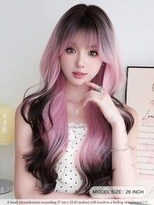 NAMM 26 Inch Ombre Pink Black Wavy Wig Loose Long Body Wave Wig With Bangs High-Quality Heat-Resistant Fiber Synthetic Long Curly Wig For Fashion Women & Girls Party Cosplay Use (Gradient Black Pink) - Pink - View 4