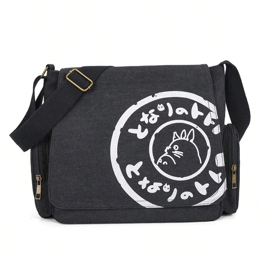 Women Vintage Large Capacity Canvas Messenger Bag Black - 黑色 - 查看 1
