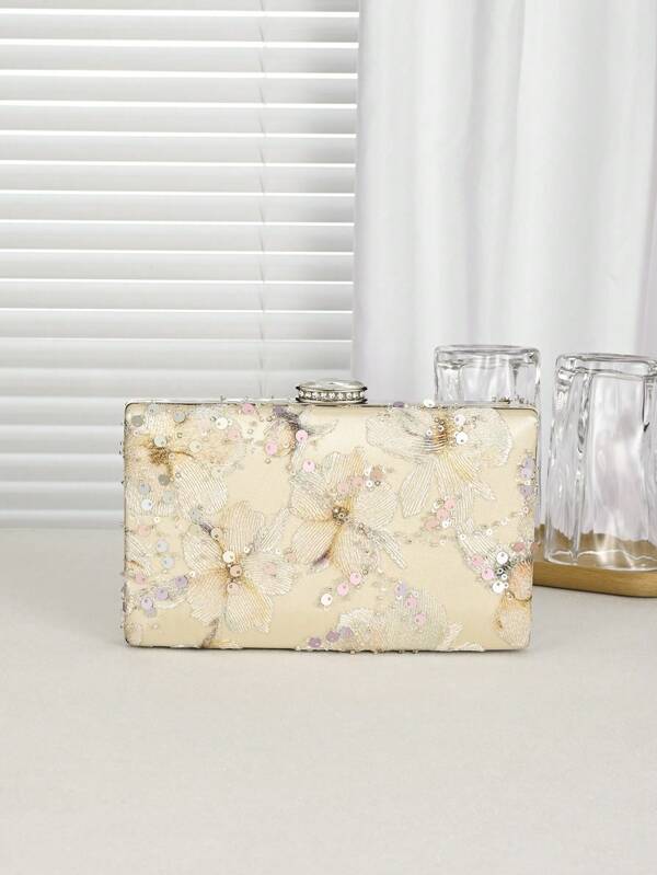 Sparkle Embroidered Floral Pattern Women's Evening Clutch (Random Design), Elegant & Fashionable Handbag Suitable For Party, Romantic Wedding, Prom, Banquet. Great For Halloween, Valentine's Day Gift