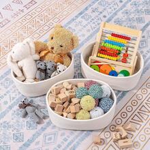 1pc/2pcs/3pcs Handmade Woven Rope Storage Baskets, Oval Shaped Organizer Basket, Suitable For Living Room, Bedroom, Game Room, Small Rope Basket For Trinkets, Snacks, DIY Rope Weaving Basket, Holiday Decor, Gift Baskets, Toy Storage - White - View 2