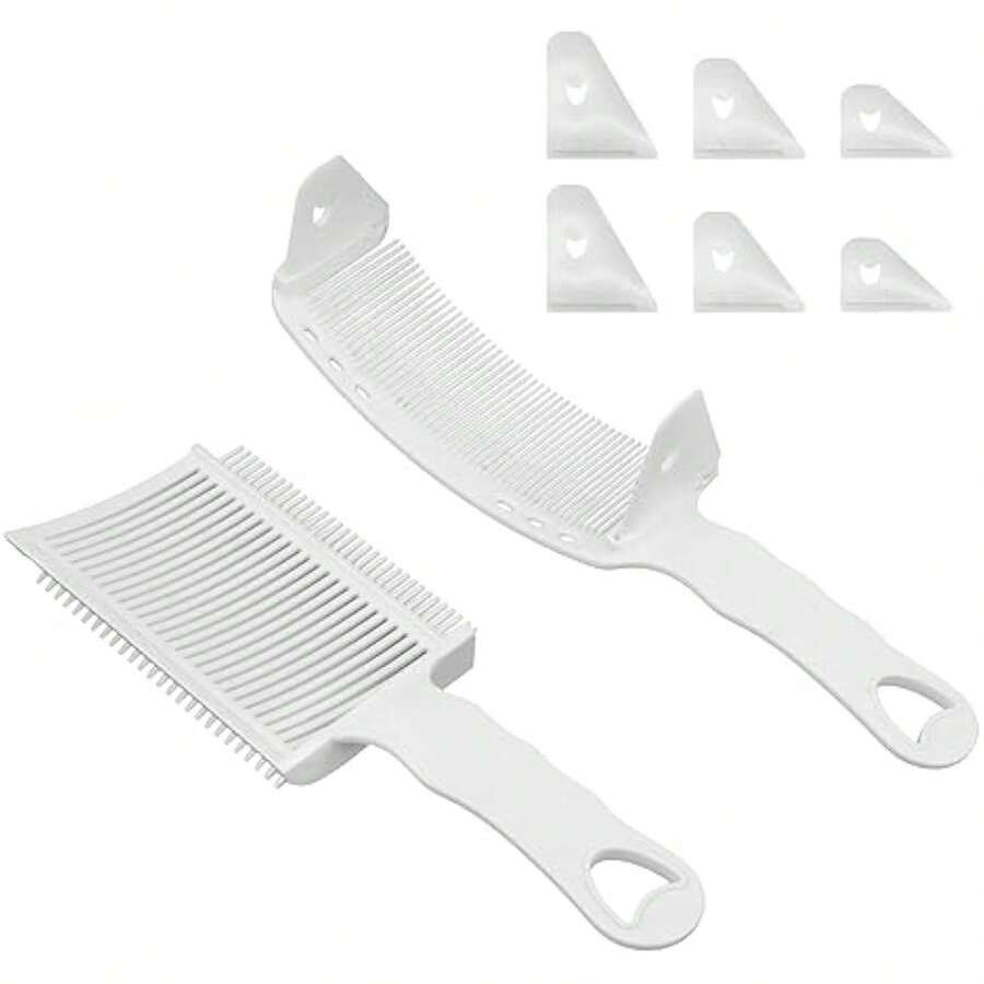 2-Piece Hair Fade Combs - Adjustable Curved Positioning Clipper Comb For Men, Barber & Salon - White - 1 - View 1