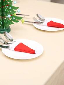 10pcs Mini Christmas Santa Cute Hats Silverware Holders - Xmas Party Dinner Table Dinnerware Decorations Supplies Flatware Decor