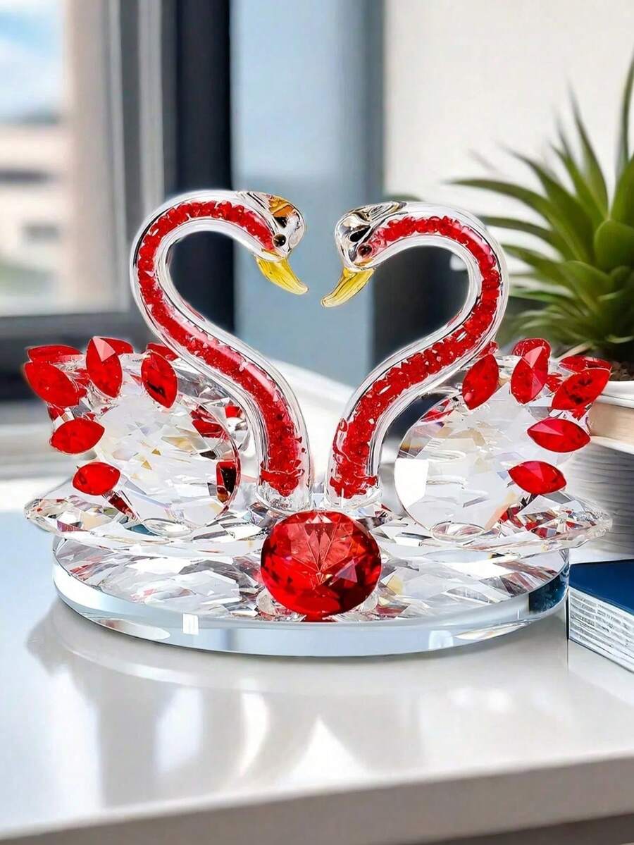 1 件红水晶天鹅雕像装饰，玻璃天鹅雕像镇纸，适用于生日派对、婚礼、房间装饰、毕业礼物、万圣节/圣诞节礼物