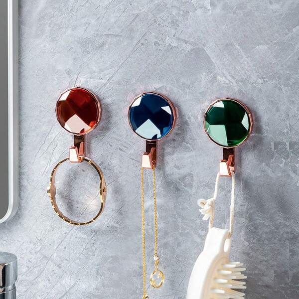 Light Luxury Gemstone Hook, No Punching, Strong Load-Bearing Door, Hanging Clothes On The Back Wall Of The Bathroom, No Trace, Adhesive Hook Wall Hanging