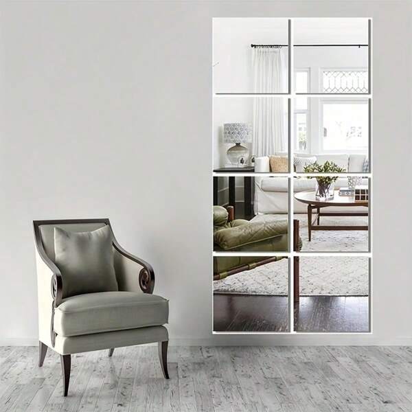 8 قطع ملصقات مرآة مربعة من الأكريليك - لاصقة ذاتيًا ، بدون حاجة لطاقة ، مناسبة للمنزل والجيم والغرفة والمرحاض والديكور